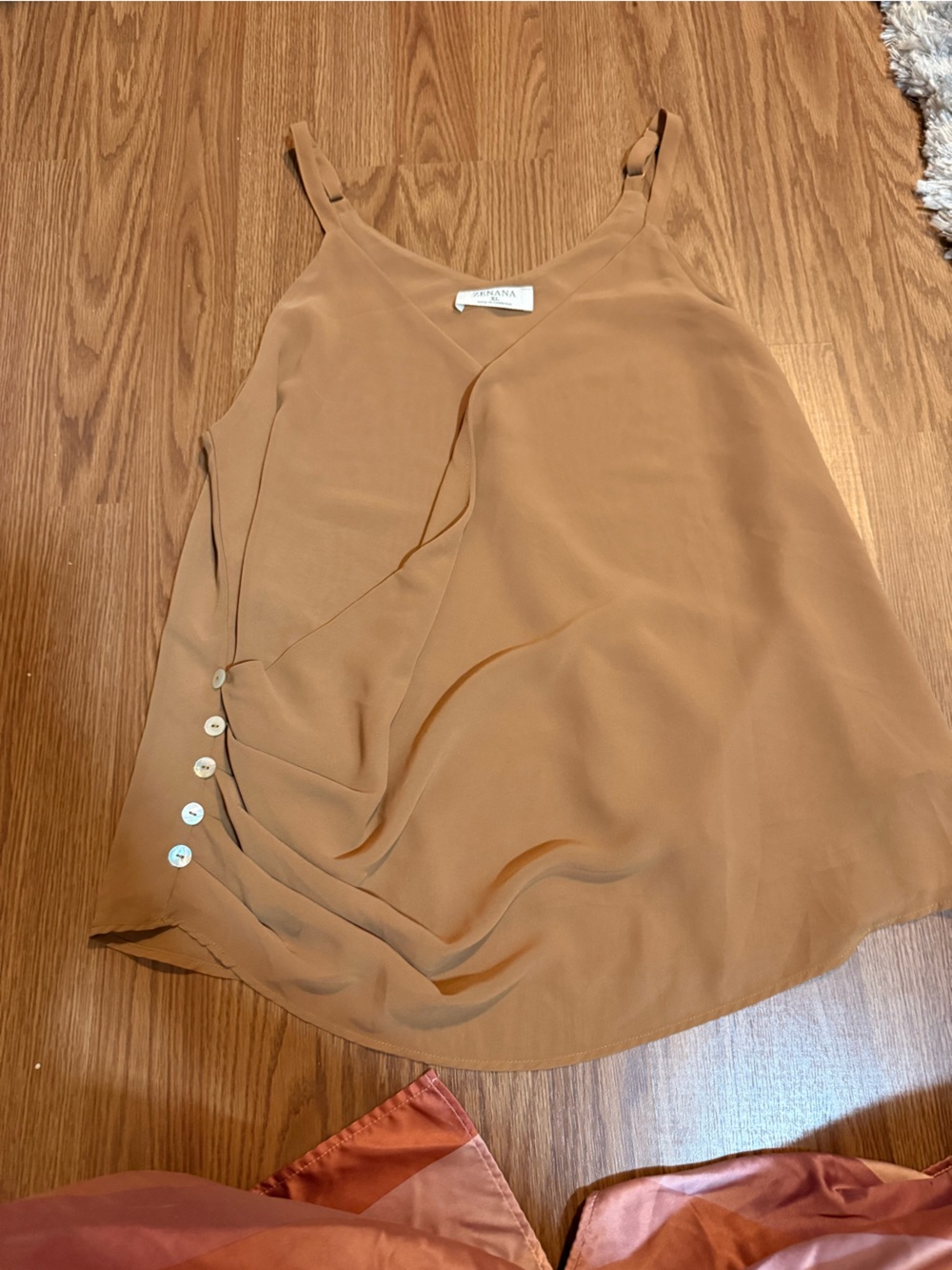 Zenana Outfitters Camel/Tan Draped Button Side Cami